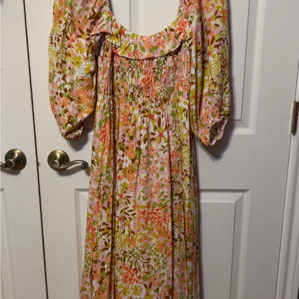 Floral Maxi Dress in Pink and Green